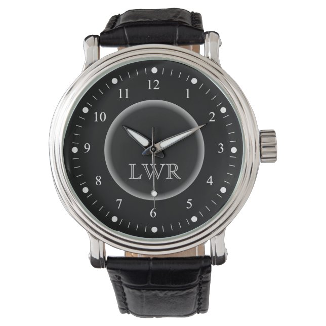 Men's Black and White Monogram Watch (Front)