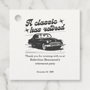 Men's Black Classic Car Cruising Retirement Party Favour Tags