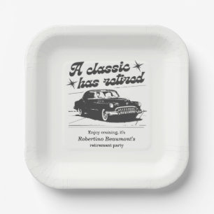 Men's Black Classic Car Cruising Retirement Party Paper Plate