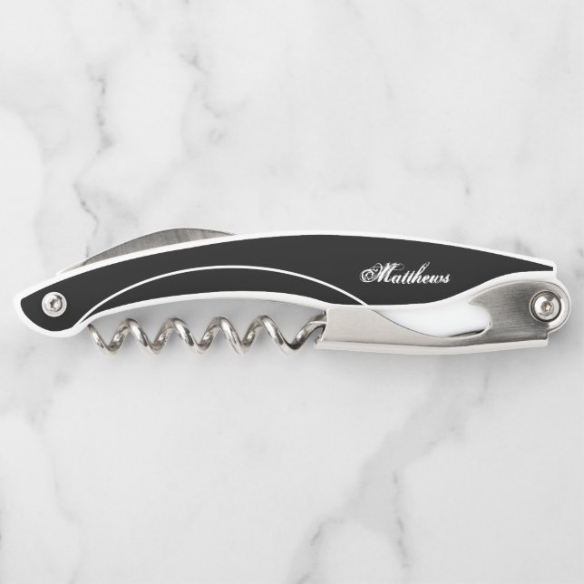 Men's Black Custom Monogram Waiter's Corkscrew (Back)