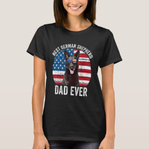 Mens Black German Shepherd Dad American Flag Gsd D T-Shirt
