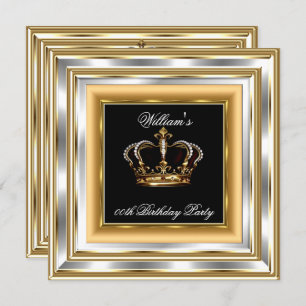 Men's Black Gold Silver Birthday Prince King 3 Invitation