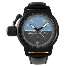 Men's Black Leather Watch Aviation