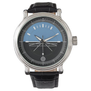 Men's Black Leather Watch Aviation 12/24