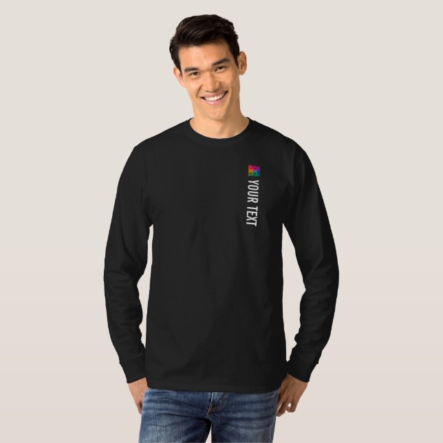 Mens Black Long Sleeve Tshirt Print Add Image Text (Front Full)