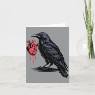 Mens Black Raven Gothic Crow Holding Red Heart Card