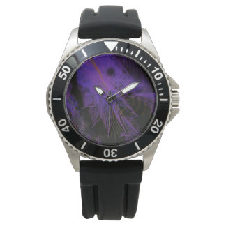Men's Black Rubber Strap Watch with Purple Face