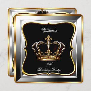 Men's Black Silver Gold Birthday Prince King 2 Invitation