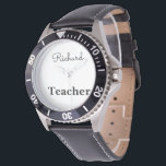 Mens Black Teacher Custom Name Watch<br><div class="desc">Perfect unique gift for Teachers with unique black custom face.</div>
