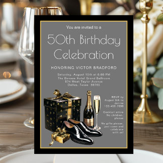 Mens Black Tie Formal Birthday Party Invitation