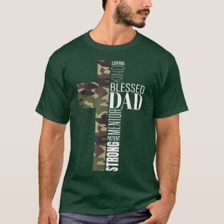 Mens Blessed Dad Cross Fathers Day Christian Relig T-Shirt