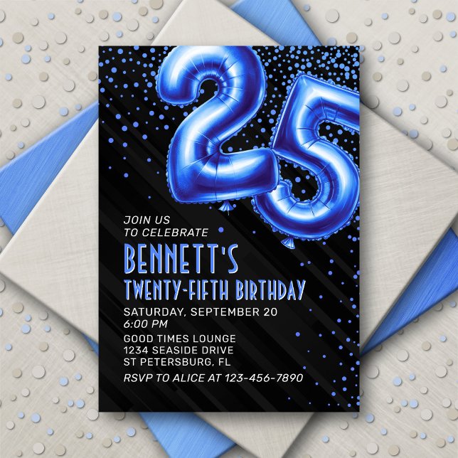 Mens Blue 25th Birthday Invitation (Creator Uploaded)