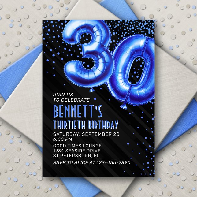 Mens Blue 30th Birthday Invitation (Creator Uploaded)