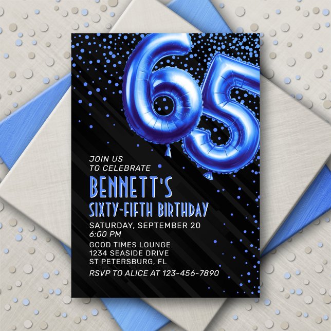 Mens Blue 65th Birthday Invitation (Creator Uploaded)