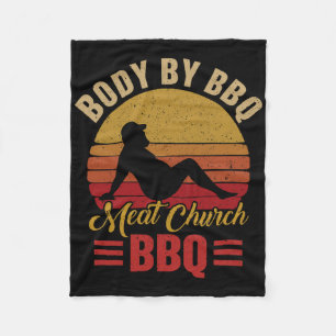 Mens Body By Bbq Vintage Meat Church Grilling Barb Fleece Blanket