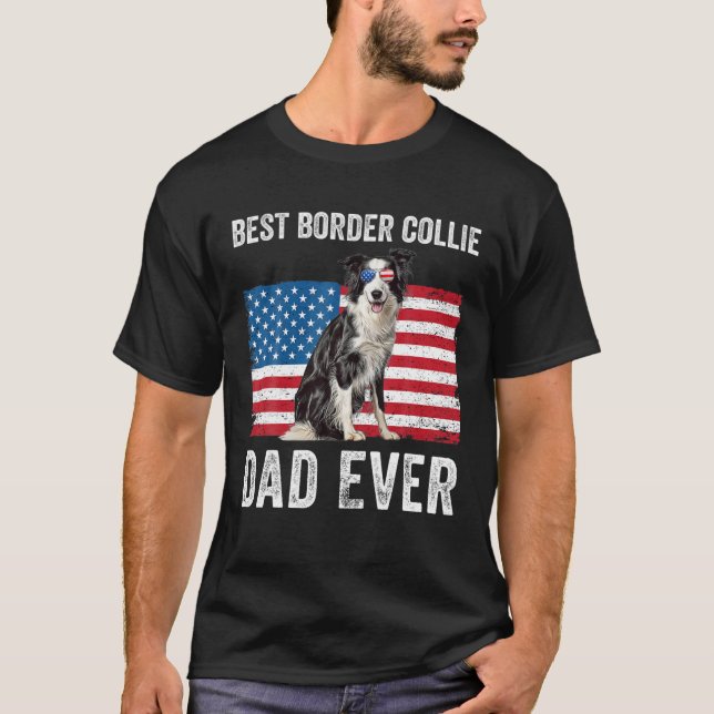 Mens Border Collie Dad American Flag Dog Lover Own T-Shirt (Front)
