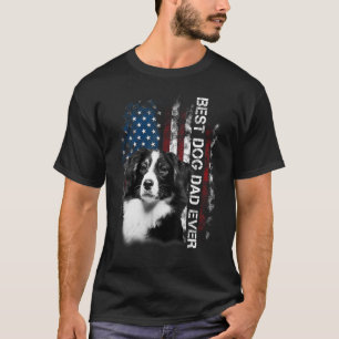 Mens Border collie Dad Vintage American Flag Fathe T-Shirt