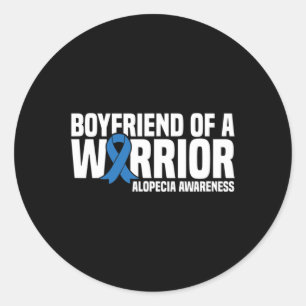 Mens Boyfriend of a Warrior Blue Ribbon Alopecia A Classic Round Sticker