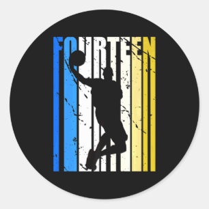 Mens boys basketball 14th birthday for sports fans classic round sticker