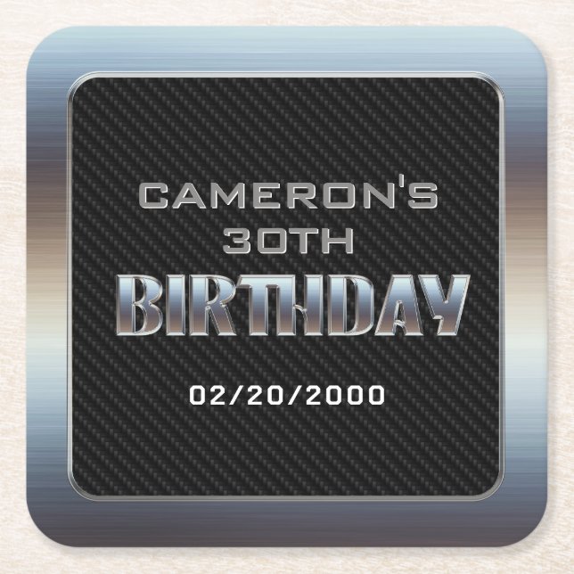 Men's Boy's Birthday Square Paper Coaster (Front)