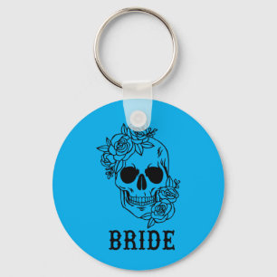 Mens Bride Groom Floral Skull Halloween Wedding Key Ring