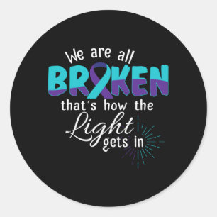 Mens Broken Suicide Awareness Mental Health Classic Round Sticker