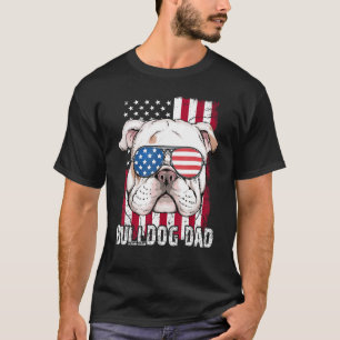 Mens Bulldog Dad Father Day American Flag Patriot T-Shirt
