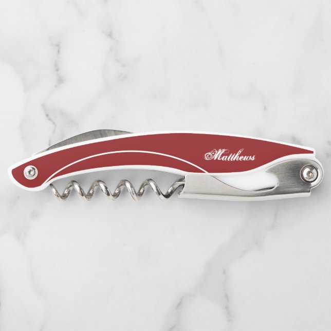 Men's Burgundy Custom Monogram Waiter's Corkscrew (Back)