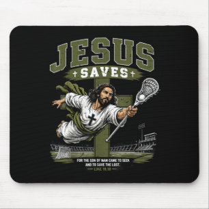 Mens Camo Christian Lacrosse Jesus Saves Religious Mouse Pad
