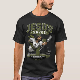 Mens Camo Christian Lacrosse Jesus Saves Religious T-Shirt