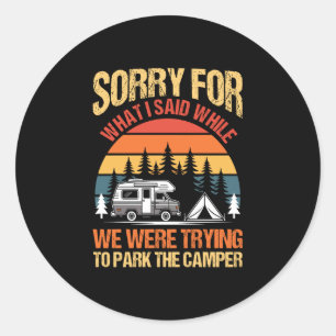 Mens camping bonfire camp life forest camper classic round sticker
