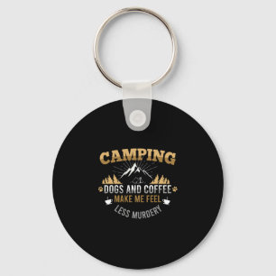 Mens camping with dog and coffee is therapy camper key ring