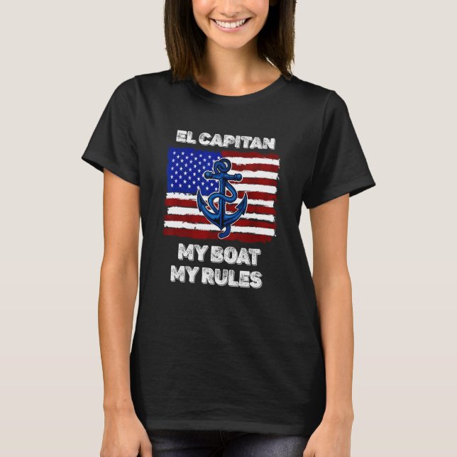 Mens Capitan My Boat My Rules Pontoon American Fla T-Shirt (Front)