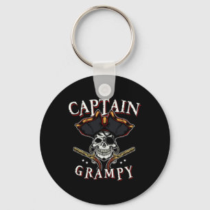 Mens Captain Grampy Pirate Hat And Skull Boating G Key Ring