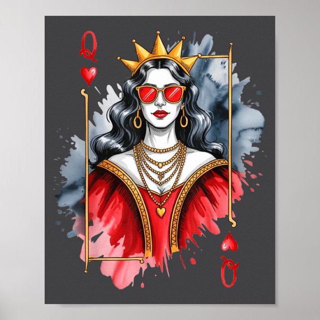 mens Card Valentines Queen Hearts Poster (Front)