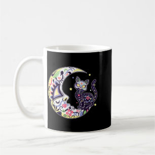 Mens Cat And Moon Sugar Skull Dia De Los Muertos Coffee Mug