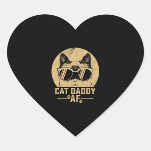 Mens Cat Daddy AF Vintage Cat Dad Head Funny Heart Sticker