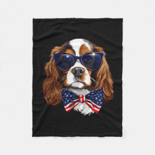 Mens cavalier king charles spaniel with usa flag fleece blanket