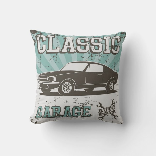 Men's Cave Garage Green Throw Pillow (Front)