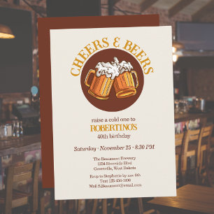 Men's Cheers and Beers Retro 40th Birthday Invitation