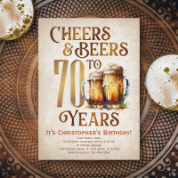 Mens Cheers & Beers Funny 70th Birthday