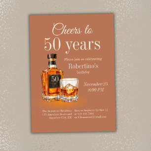 Men's Cheers to 50 Years Whiskey Theme Birthday Invitation