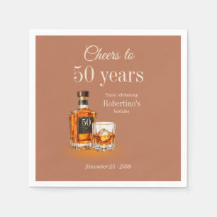 Men's Cheers to 50 Years Whiskey Theme Birthday Napkin