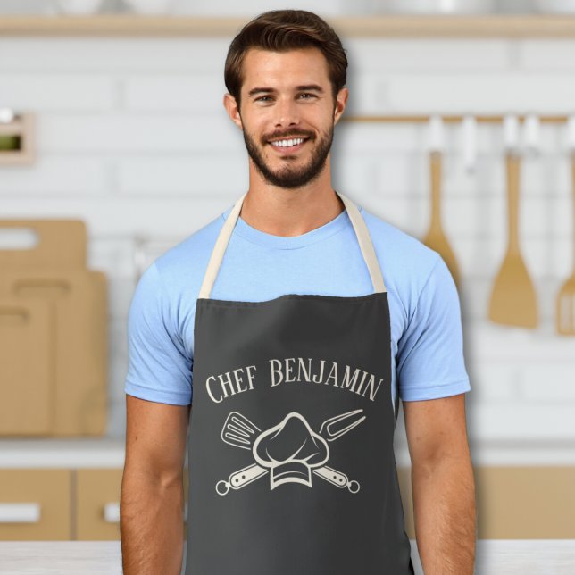 Men's Chef Custom Name Cooking BBQ Apron (Apron for men cool funny bbq cooking apron with customizable name and color gift for him dad gpa)