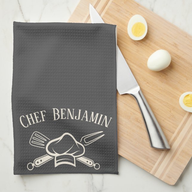 Men's Chef Custom Name Cooking BBQ Apron Tea Towel (Quarter Fold)