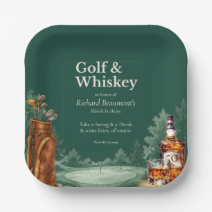 Men's Chic Golf and Whiskey Themed 50th Birthday Paper Plate