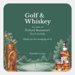 Men's Chic Golf and Whiskey Themed 50th Birthday Square Sticker