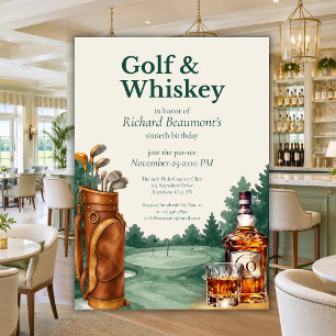 Men's Chic Golf and Whiskey Themed 60th Birthday Invitation