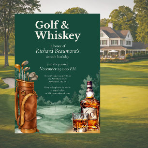 Men's Chic Golf and Whiskey Themed 60th Birthday Invitation