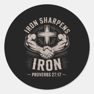 Men's Christian Workout Iron Sharpens Iron Proverb Classic Round Sticker